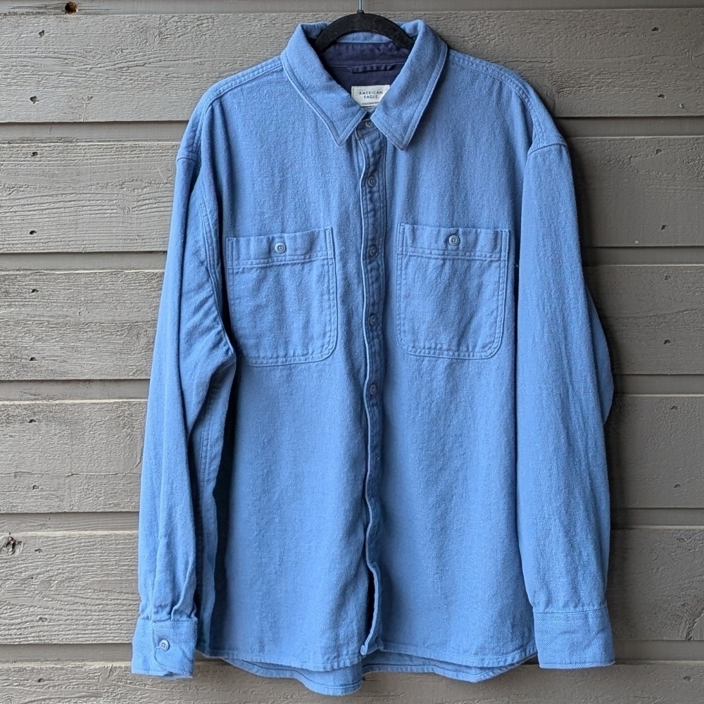 American Eagle Outfitters Slate Blue Casual Button Front Long Sleeve Shirt XL